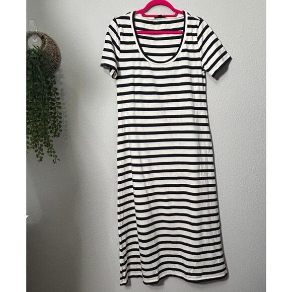 J. Crew Women's Navy Blue White Striped Knit Midi Dress Nautical Prep Size Med - Picture 15 of 15